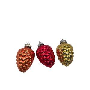 Vintage Glass Pinecone Ornaments Set Red Orange Gold Christmas Holid shiny brite